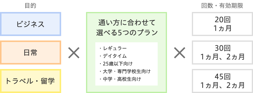目的・プラン・レッスン回数の掛け合わせの図